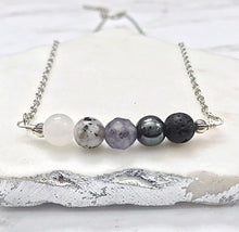 Load image into Gallery viewer, Moon Phase Beaded Necklace | Essential Oil Diffuser Necklace | Lava Bead Necklace | Celestial Necklace | Crystal Healing Energy