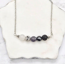 Load image into Gallery viewer, Moon Phase Beaded Necklace | Essential Oil Diffuser Necklace | Lava Bead Necklace | Celestial Necklace | Crystal Healing Energy
