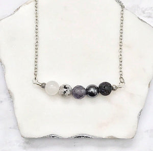 Moon Phase Beaded Necklace | Essential Oil Diffuser Necklace | Lava Bead Necklace | Celestial Necklace | Crystal Healing Energy