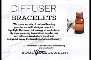 Positive Energy Gemstone Bracelet, Lava Bead Diffuser Bracelet, Healing Crystals, Amethyst, Anxiety + Stress Relief - GOOD VIBES