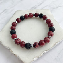 Load image into Gallery viewer, Essential Oil Diffuser Bracelet | Gemstone + Lava Bead Aromatherapy Bracelet | Red Jasper: Stress Relief, Good Mood, Peacefulness