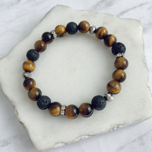 Load image into Gallery viewer, Essential Oil Diffuser Bracelet | Gemstone + Lava Bead Aromatherapy Bracelet | Tigers Eye: Strength, Courage, Protection, Good Luck