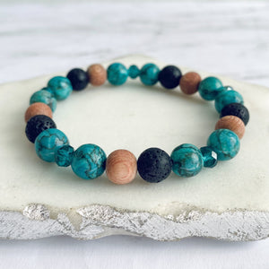 Gemstone, Rosewood + Lava Bead Bracelet | Essential Oil Diffuser Bracelet | African Turquoise: Inner Growth, Optimism, Positivity