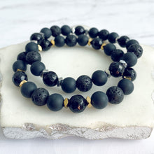 Load image into Gallery viewer, Essential Oil Diffuser Bracelet | Gemstone + Lava Bead Aromatherapy Bracelet | Black Agate: Protection, Strength, Peace, Balance