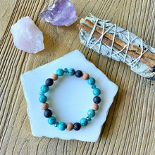 Load image into Gallery viewer, Gemstone, Rosewood + Lava Bead Bracelet | Essential Oil Diffuser Bracelet | African Turquoise: Inner Growth, Optimism, Positivity