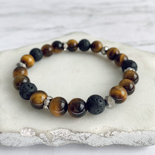 Load image into Gallery viewer, Essential Oil Diffuser Bracelet | Gemstone + Lava Bead Aromatherapy Bracelet | Tigers Eye: Strength, Courage, Protection, Good Luck