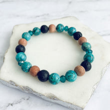 Load image into Gallery viewer, Gemstone, Rosewood + Lava Bead Bracelet | Essential Oil Diffuser Bracelet | African Turquoise: Inner Growth, Optimism, Positivity