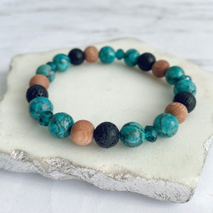 Gemstone, Rosewood + Lava Bead Bracelet | Essential Oil Diffuser Bracelet | African Turquoise: Inner Growth, Optimism, Positivity