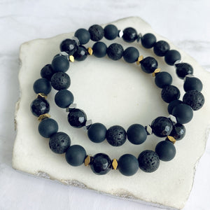 Essential Oil Diffuser Bracelet | Gemstone + Lava Bead Aromatherapy Bracelet | Black Agate: Protection, Strength, Peace, Balance