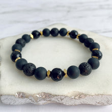 Load image into Gallery viewer, Essential Oil Diffuser Bracelet | Gemstone + Lava Bead Aromatherapy Bracelet | Black Agate: Protection, Strength, Peace, Balance