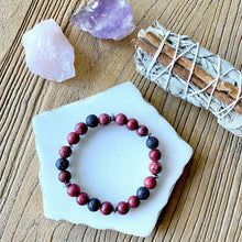 Load image into Gallery viewer, Essential Oil Diffuser Bracelet | Gemstone + Lava Bead Aromatherapy Bracelet | Red Jasper: Stress Relief, Good Mood, Peacefulness