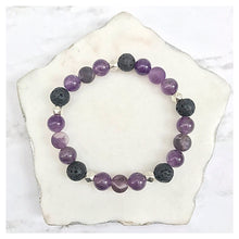 Load image into Gallery viewer, Positive Energy Gemstone Bracelet, Lava Bead Diffuser Bracelet, Healing Crystals, Amethyst, Anxiety + Stress Relief - GOOD VIBES