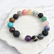 Load image into Gallery viewer, GET BALANCED:  Chakra gemstone + lava bead diffuser bracelet